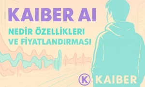 Kaiber AI Nedir? Temel Özellikleri ve Fiyati Kaiber AI tanıtım görseli: pastel renkli şehir silueti ve ses dalgaları eşliğinde, kapüşonlu bir figürün sahneyi izlediği kompozisyon. Üst kısımda ‘Kaiber AI – Nedir? Özellikleri ve Fiyatlandırması’ başlığı yer alıyor.