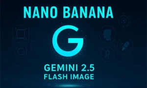 Yapay Zeka Görsel Düzenleme: Gemini 2.5 Nano Banana Google Gemini logosunun merkezde yer aldığı, dijital arayüz simgeleriyle çevrili, koyu mavi ve neon tonlarında hazırlanmış 16:9 oranlı teknoloji temalı bir görsel. Üstte “Nano Banana”, altta “Gemini 2.5 Flash Image” yazısı bulunuyor.