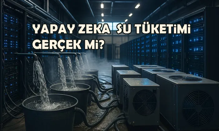 Yapay zeka su harcıyor mu? Yapay zeka su harcıyormu başlıklı yazıda kullanılan, Veri merkezlerinde sunucuların soğutulması için kullanılan suyu temsil eden bir görsel.