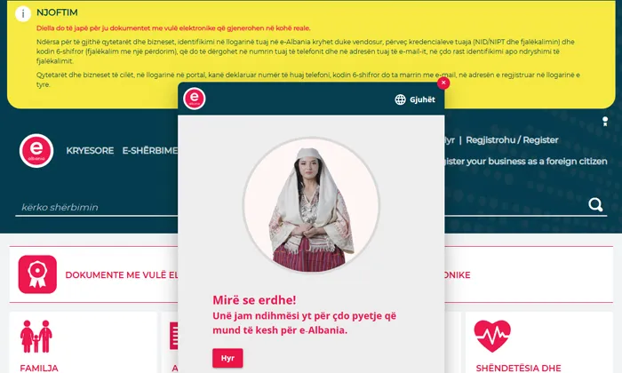 Dünyanın İlk Yapay Zeka Bakanı! YZ Arnavutlukta Bakan Oldu! Albania internet sitesine girdiğimizde karşılaştığımız diella adlı yapay zekanın temsili görseli ve sitenin arayüzü bir arada.