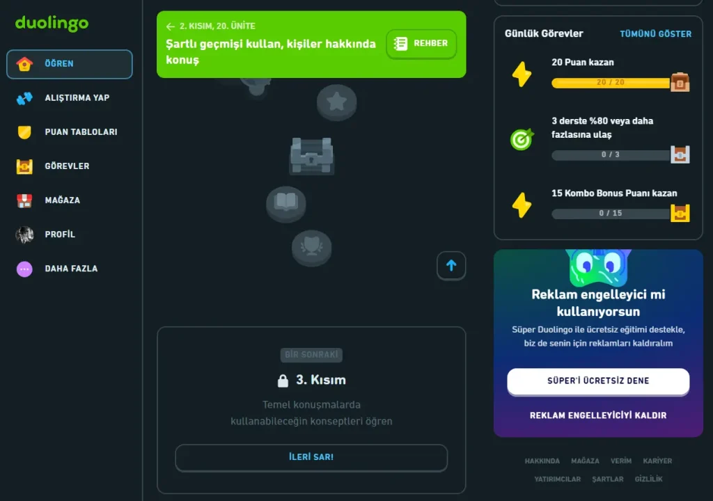 Yapay Zeka ile Dil Öğrenmek Çok Kolay: Duolingo mu ChatGPT mi? Duolingo adlı dil öğrenme platformunun arayüzünün görseli.