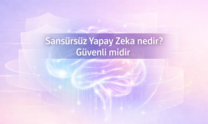 Sansürsüz Yapay Zeka Nedir? Güvenli midir? Sansürsüz Yapay Zeka Nedir Güvenli midir? başlıklı pastel tonlarda öne çıkan görsel.