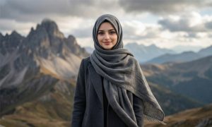 Tesettürlüler İçin Promptlar (Gemini & ChatGPT için En Güzel Promptlar) Dağ manzarasında çekilmiş fotoğraf promptu ile üretilmiş örnek bir görsel.