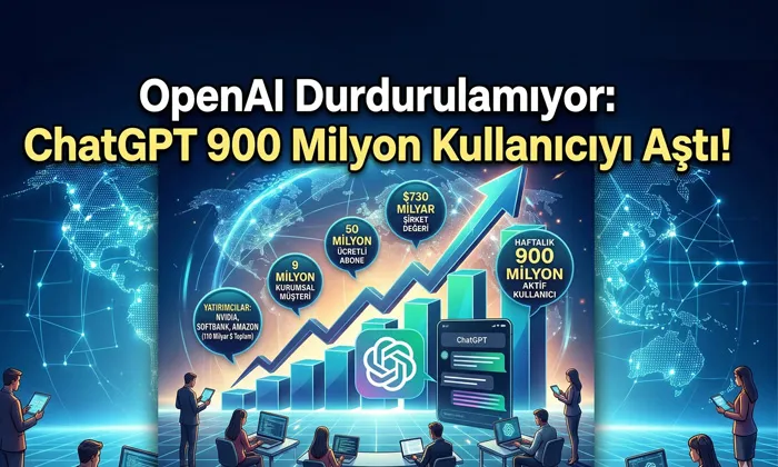 OpenAI Durdurulamıyor: İşte 2026'da ChatGPT Aktif Kullanıcı Sayısı ChatGPT aktif kullanıcı sayısı 900 Milyonu aştığını gösteren öne çıkan görsel.