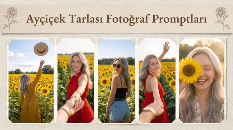 Ayçiçek Tarlası Fotoğraf Promptu Ayçiçek Tarlasında Fotoğraf Promptları başlıklı kapak fotoğrafı.