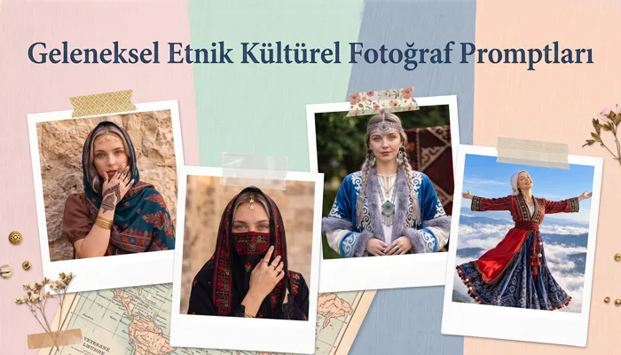 Kıyafet Kombinleri Serisi: Geleneksel Etnik Kültürel Fotoğraf Promptları Geleneksel Etnik Kültürel Fotoğraf Promptları başlıklı kapak fotoğrafı görseli.