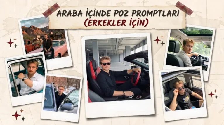 Araba İçinde Poz Promptları (Erkekler İçin) başlıklı kapak görseli.