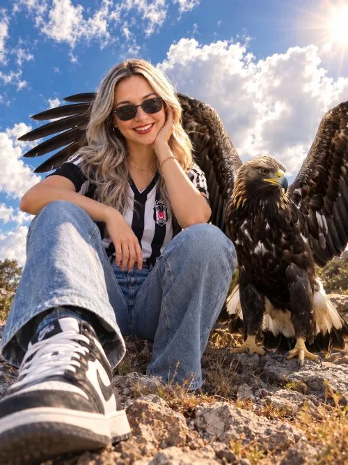 Beşiktaş formalı kara kartal ile fotoğraf promptu ile üretilen örnek görsel.