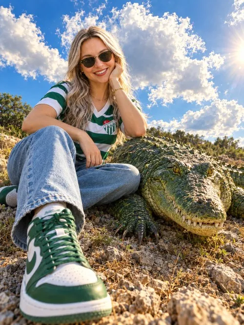 Bursaspor formalı timsah ile fotoğraf promptu ile üretilen örnek görseller.