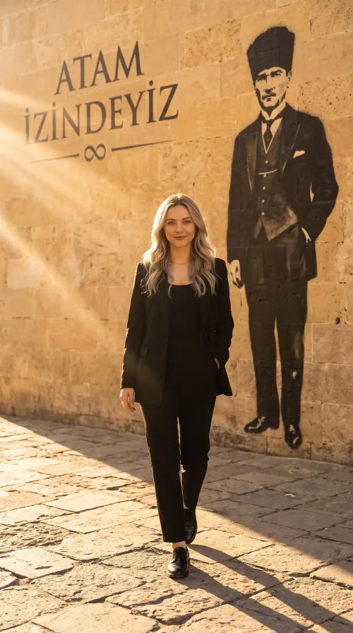 Atatürk İle Kutlama ve 29 Ekim Promptları Duvarda Ataturk silueti ile fotograf promptu
