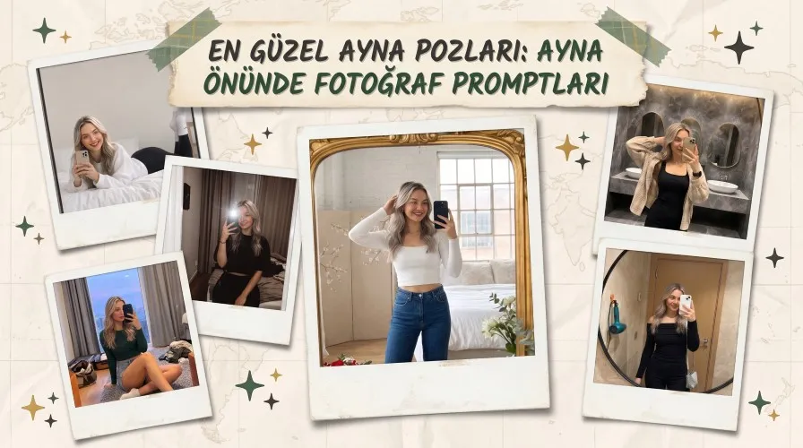 Promptlar - Yapay Zeka İçerik Merkezi En Güzel Ayna Pozları: Ayna Önünde Fotoğraf Promptları başlıklı kapak görseli.