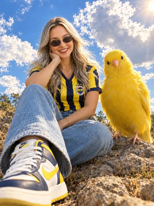 Fenerbahçe formalı kanarya ile fotoğraf promptu ile üretilen örnek görsel.