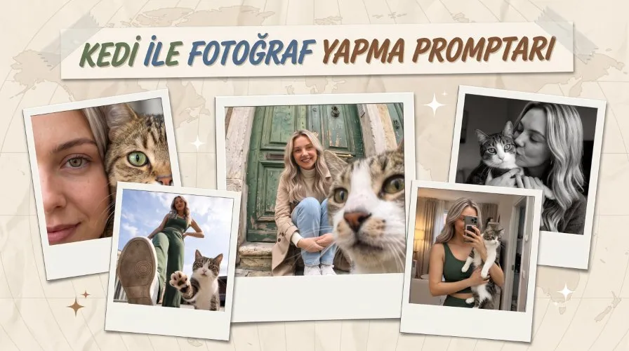 Yapay Zeka Kullanarak Kedi ile Fotoğraf Yapma Promptları Kedi ile Fotoğraf Yapma Promptları BAŞLIKLI KAPAK GÖRSELİ