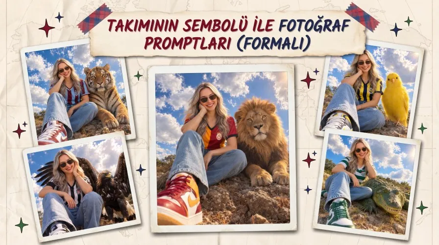 Promptlar - Yapay Zeka İçerik Merkezi Yazının öne çıkan görseli. Üzerinde "Takımının Sembolü ile Fotoğraf Promptları (Formalı)" başlığı yer alıyor.